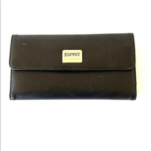 Esprit Women's Black Leather Tri Fold Organizer Envelope Clutch Wallet